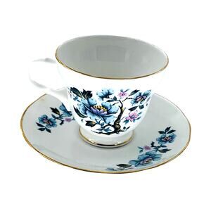 Sadler Wellington Fine Bone China Tea Cup & Saucer Blue Floral Made In England